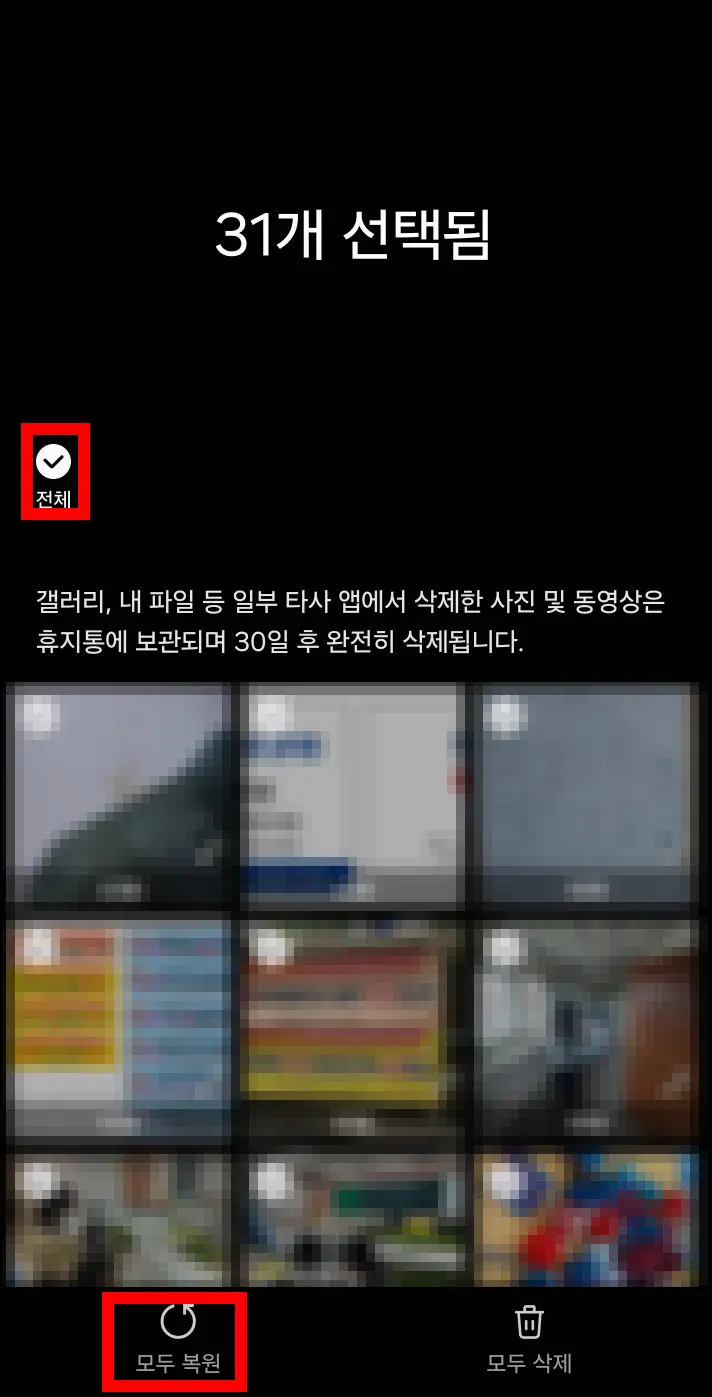 갤러리-전체-체크-모두-복원-화면
