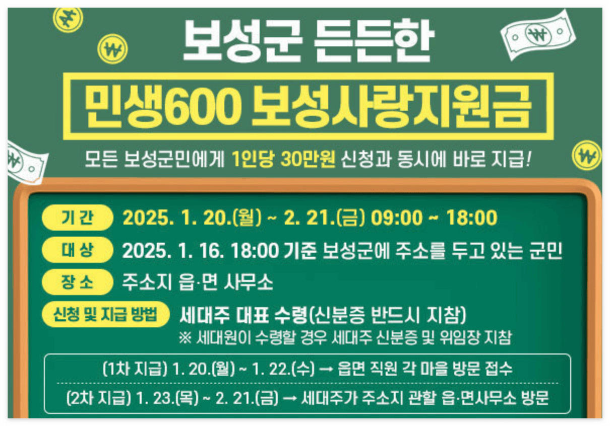 보성사랑지원금 / 출처: 보성군청