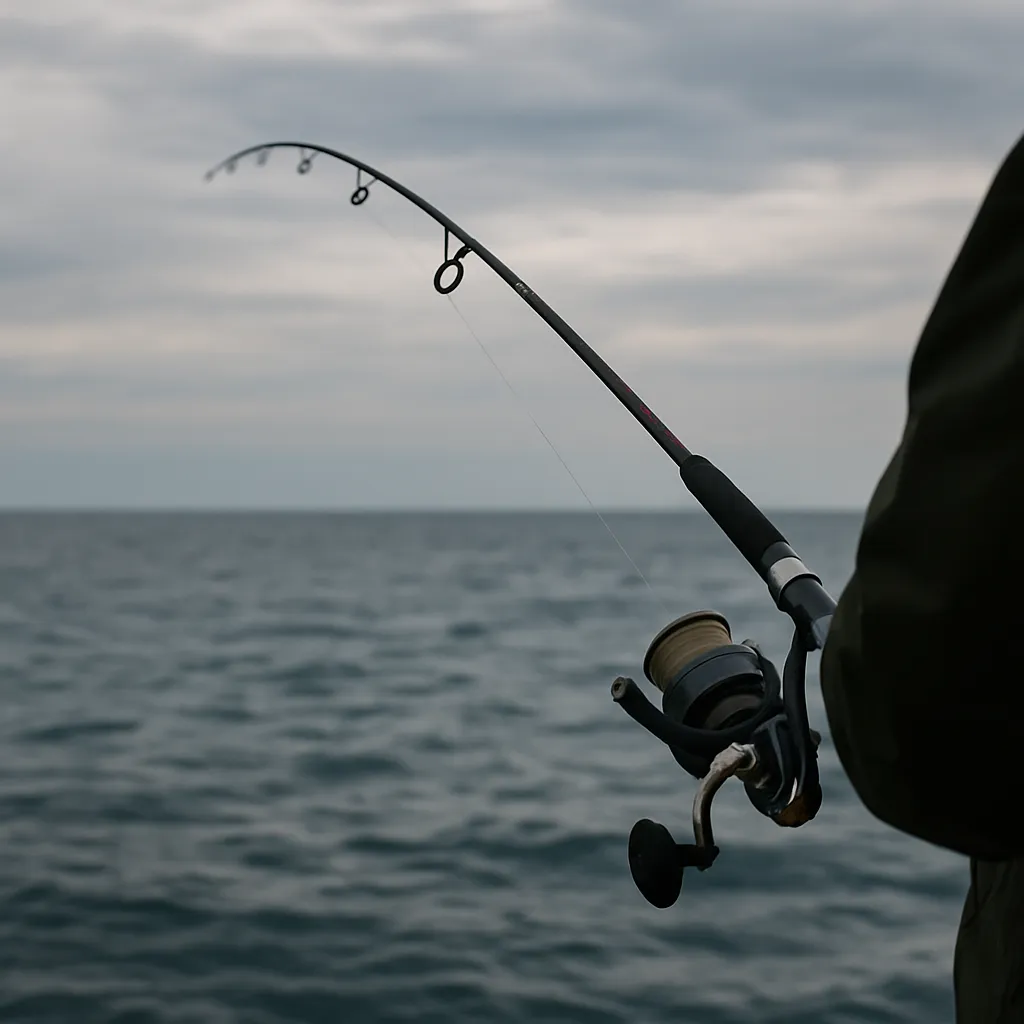 서해 바다에서 낚싯대를 드리운 모습