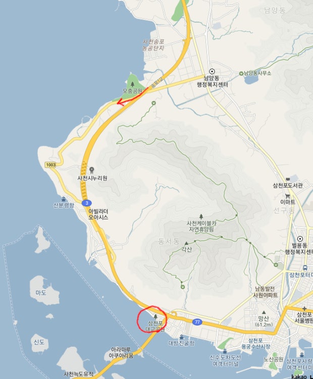 남해 독일마을 드라이브 코스 지도 캡처 사진