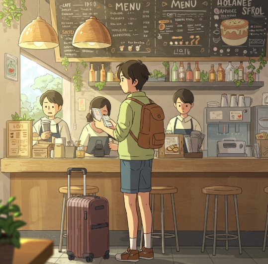 해외여행을 가서 카페에서 영어로 주문 하는 모습