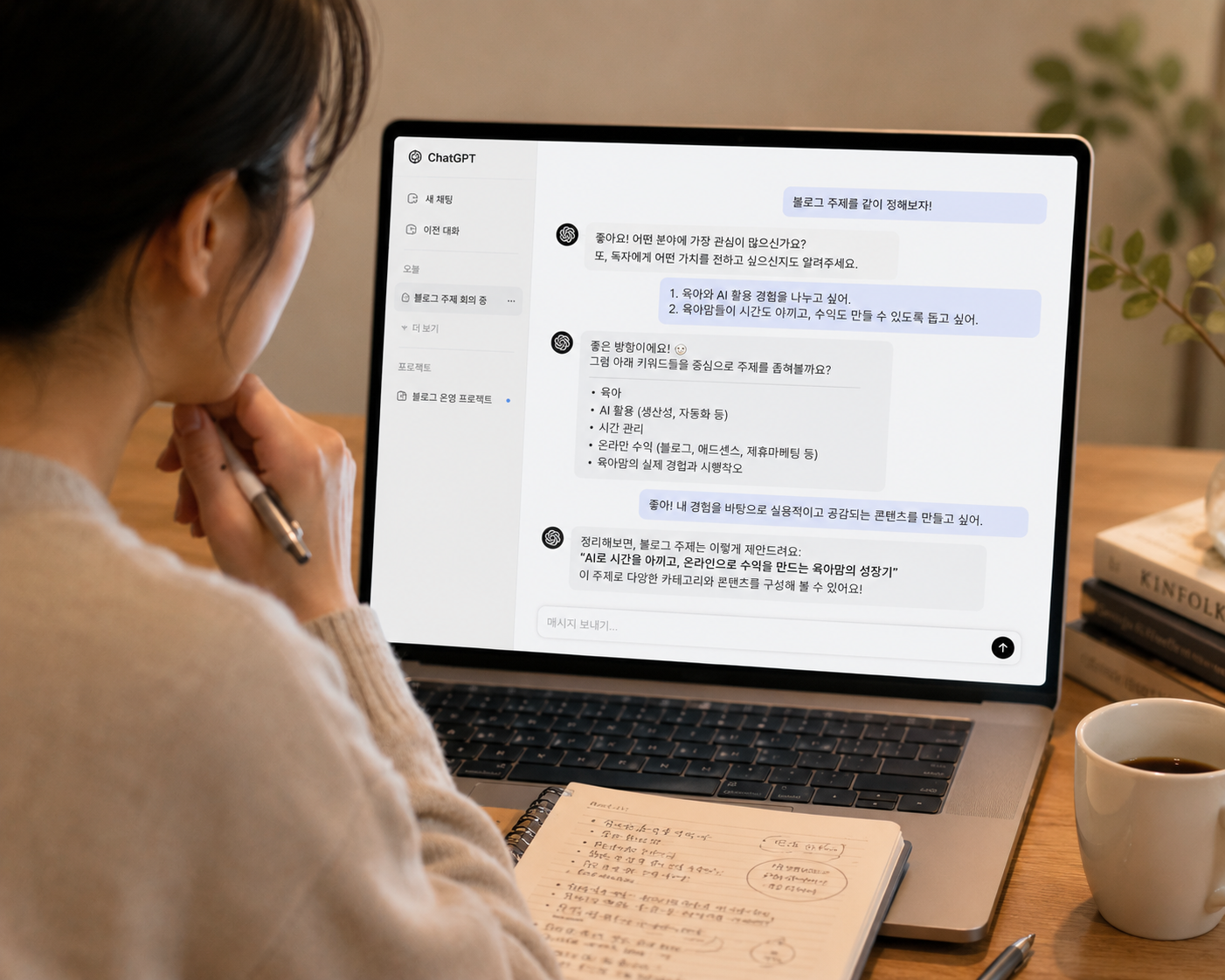 ChatGPT와 블로그 주제를 함께 구체화하는 장면