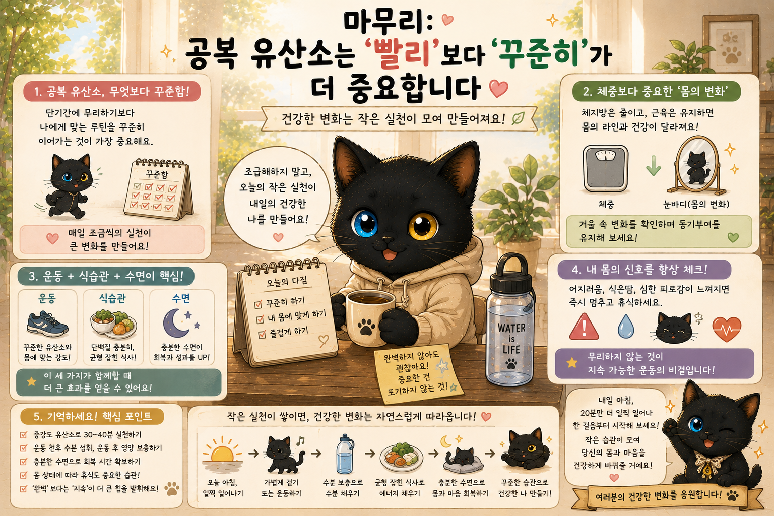 마무리: 공복 유산소는 '빨리'보다 '꾸준히'가 더 중요합니다