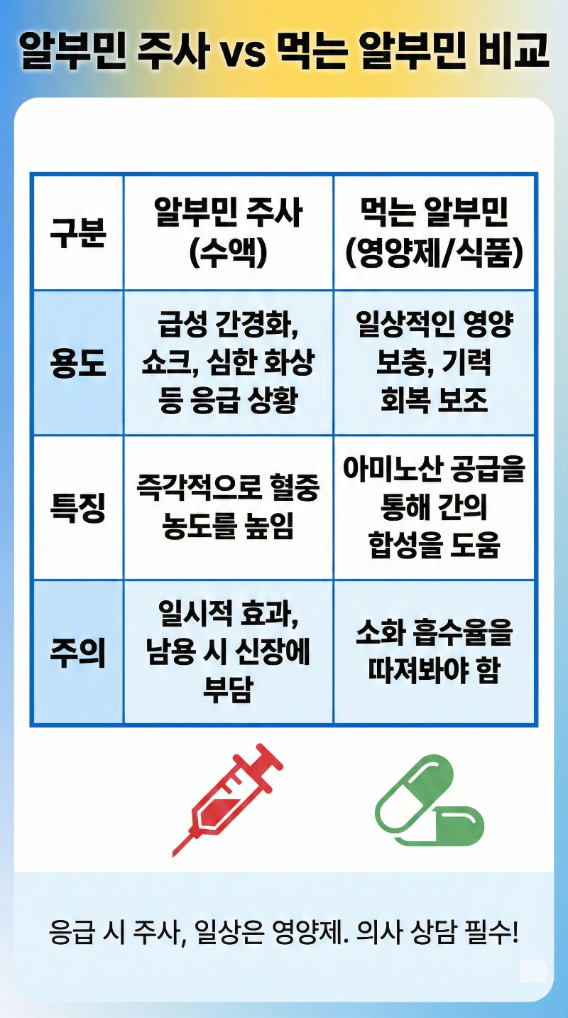 알부민 주사와 먹는 약 비교