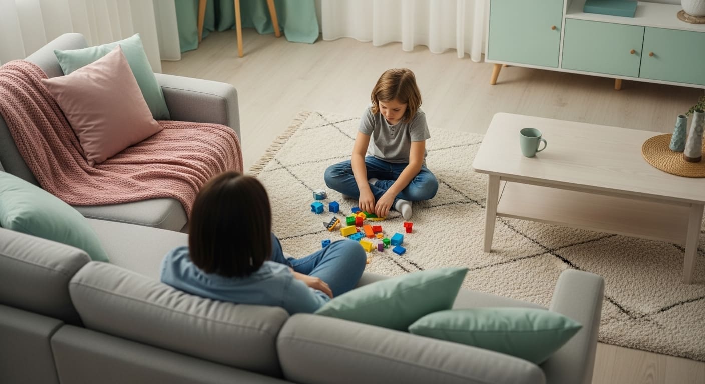 아이의 감정 폭발을 조용히 지켜보는 엄마