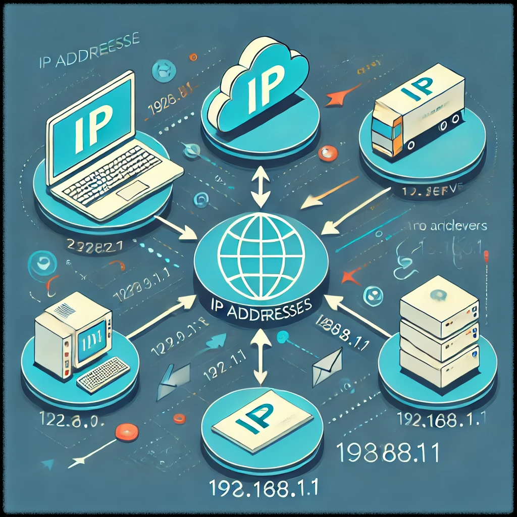 인터넷에서 데이터를 주고받을 때 IP 주소의 역할을 설명한 이미지