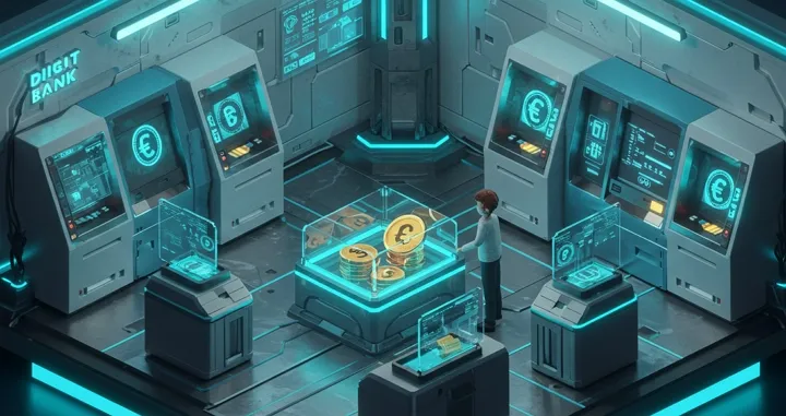 미래형 은행에서 예금자보호를 표현한 이미지