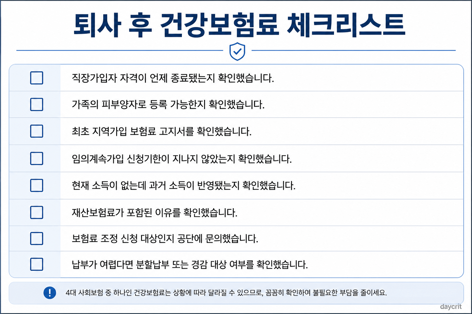 퇴사 후 건강보험료 체크리스트