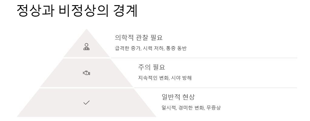 내시현상:비분증,블루필드내시현상,안내섬광,푸르킨예나무현상,하이딩거의 붓 원인,증상,완화관리법