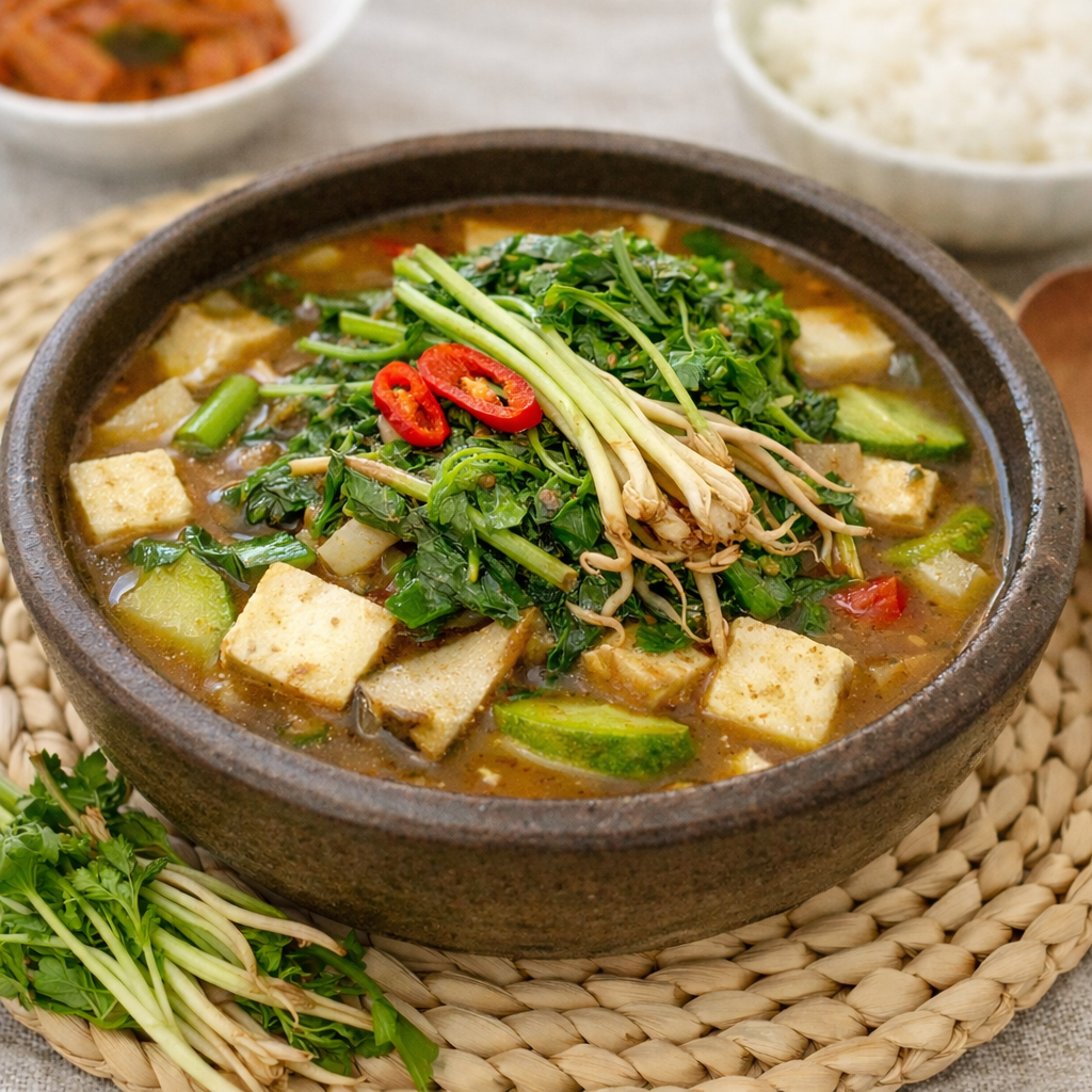 Spring Dalrae & Naengi Doenjang Jjigae (Korean Soybean Paste Stew) image