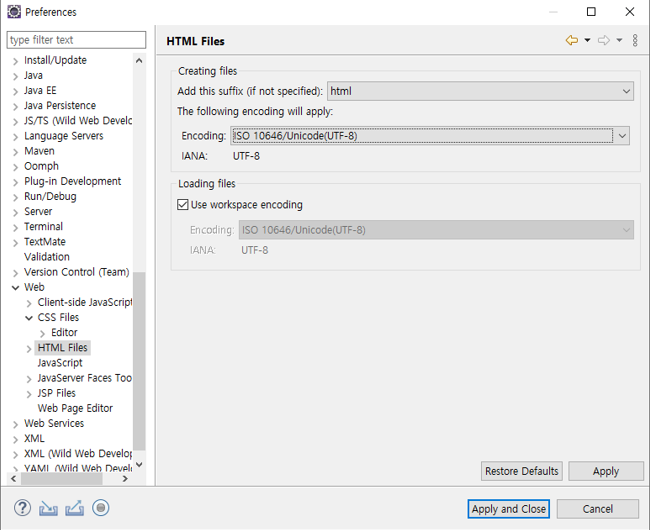 HTML Files >> Encoding: UTF-8