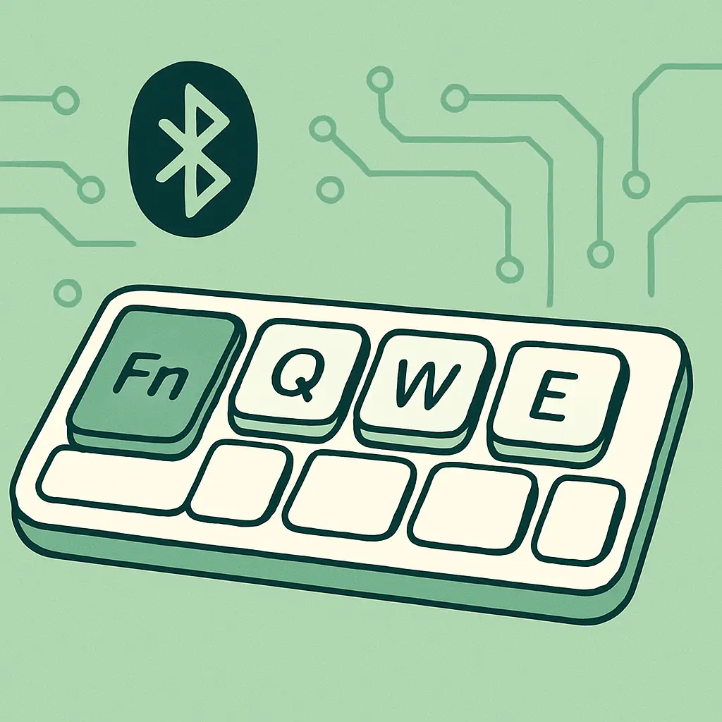 블루투스 그림이 그려져 있고 Fn키와 Q,W,E 키가 강조된 사진