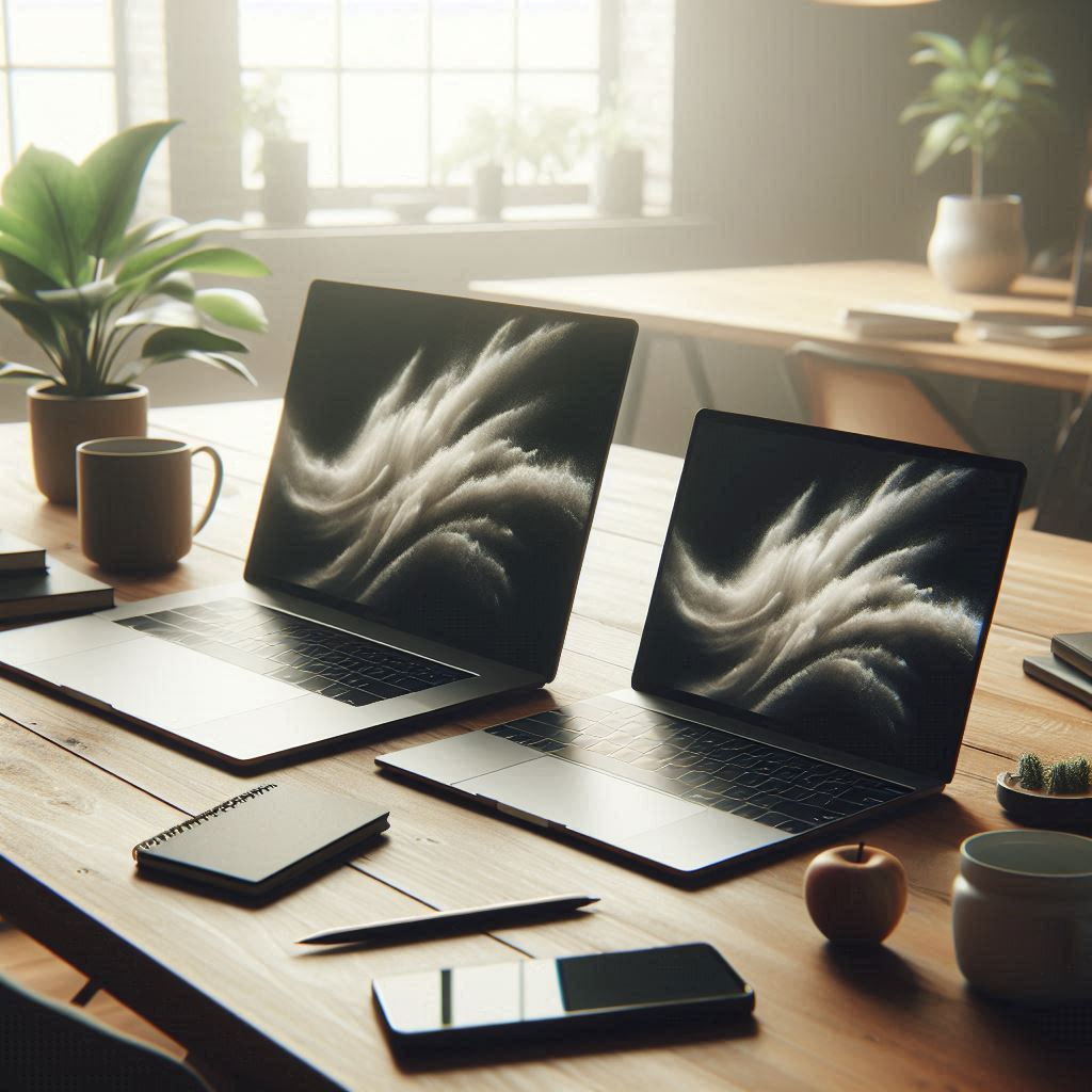 맥북, 윈도우 노트 북 그림