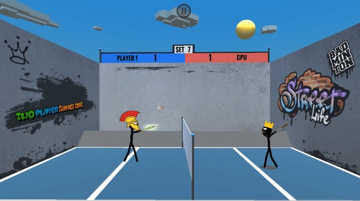 2인용-배드민턴-게임하기-플레이-상대방-진영으로-공을-날리는-화면