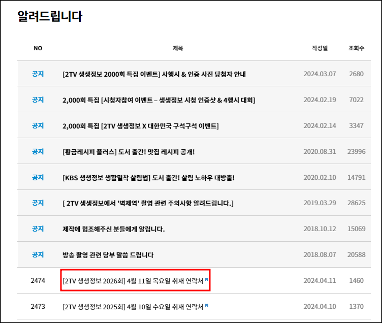 2TV생생정보 맛집정보