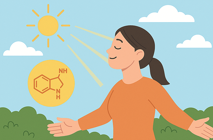 기분 좋게 햇볕을 쬐는 한 여성의 이미지가 그려져 있습니다.