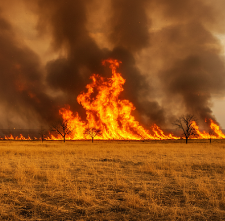넓은 들판에 활활 타고 있는 불길