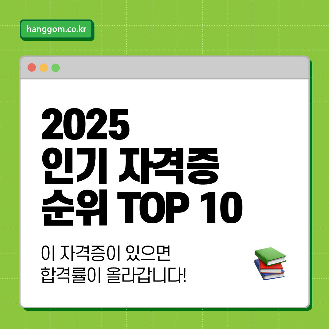 2025 인기 자격증 순위 TOP 10 📚 이 자격증이 있으면 합격률이 올라갑니다!