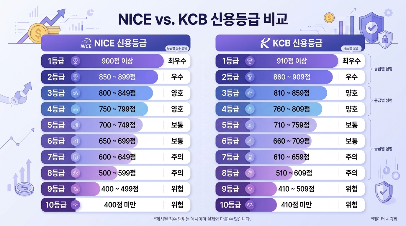 NICE vs KCB 신용등급 비교표