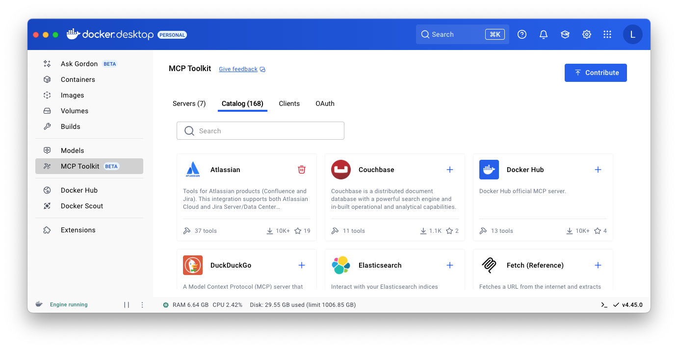 Docker Desktop MCP Toolkit Catalog tab