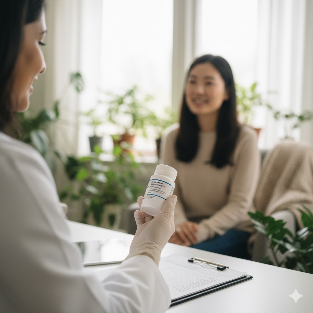 갑상선 호르몬제 복용과 의사 상담 장면