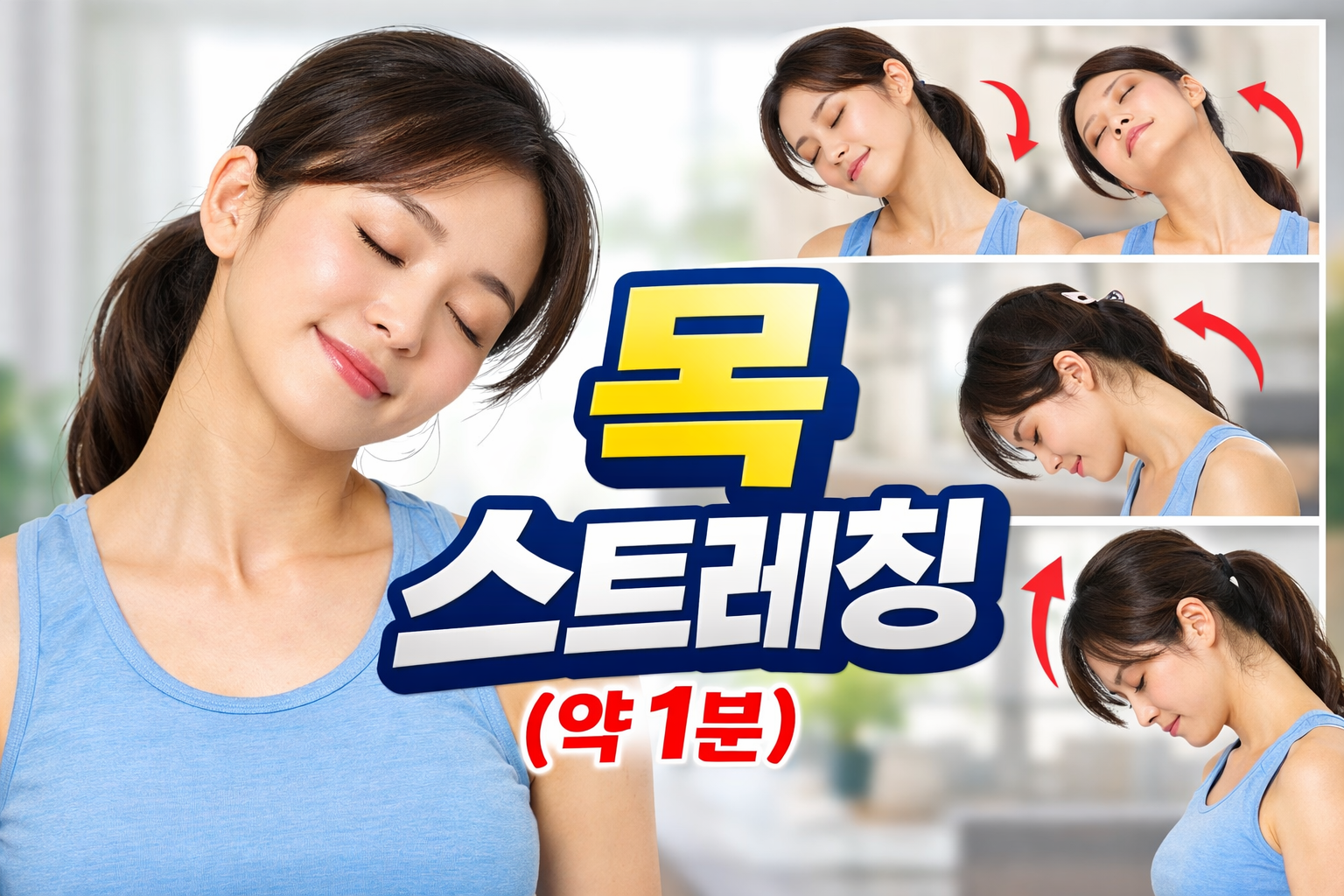 점심 후 식곤증 스트레칭으로 목을 좌우와 앞뒤로 움직여 긴장을 완화하는 동작