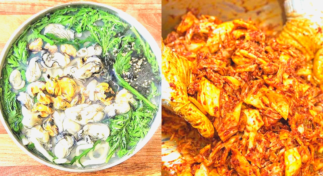 김이 모락모락 나는 칼국수 한 그릇과 곁들이기 좋은 겉절이를 만드는 모습이다. [ⓒ네이버플레이스 1969부원동칼국수 남포본점]