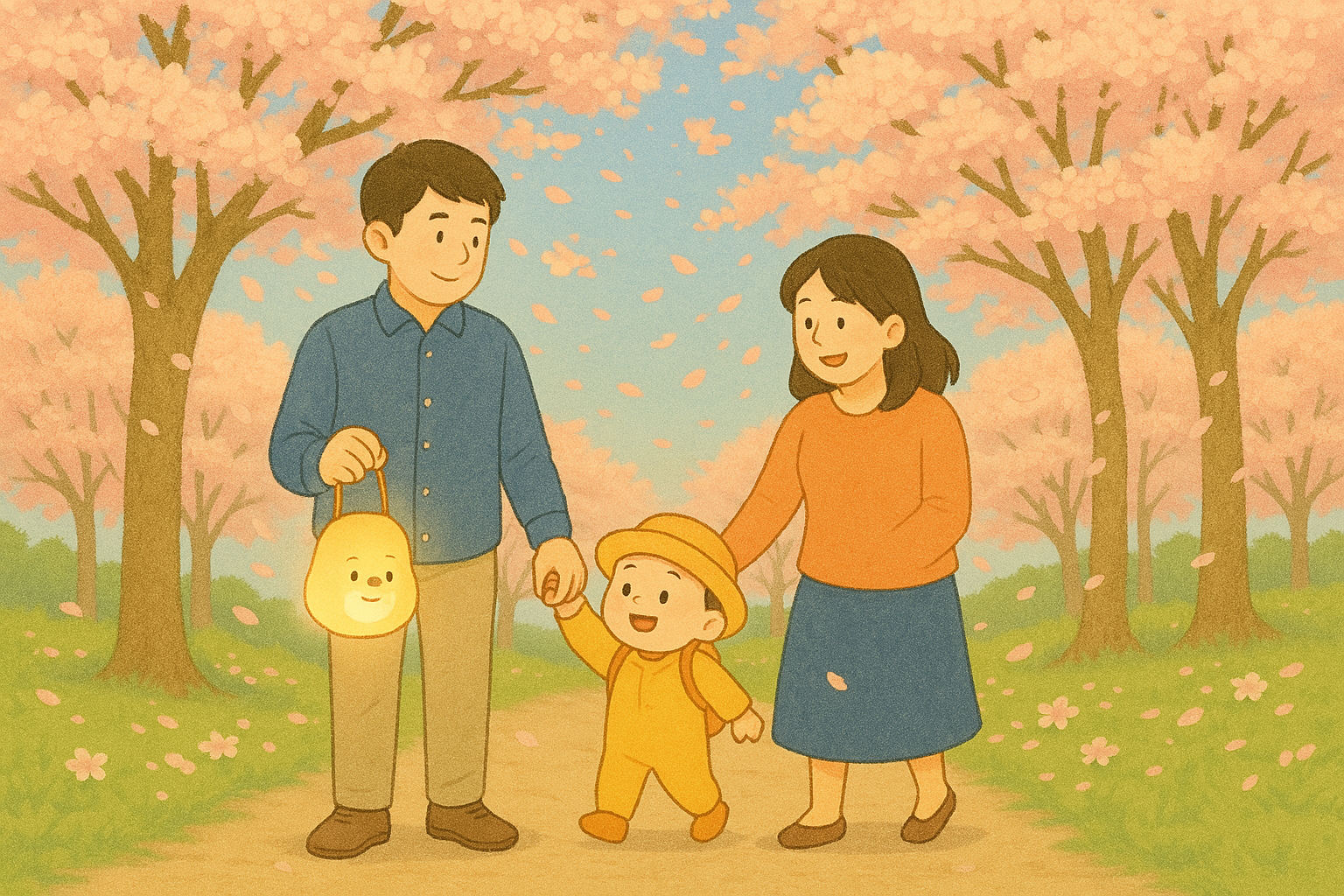 벚꽃놀이중인 가족 일러스트(출처: 챗GPT)