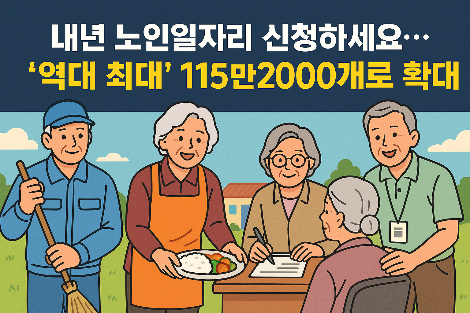 노인일자리 활동 현장, 시니어 근로자들이 지역사회 서비스를 제공하는 모습