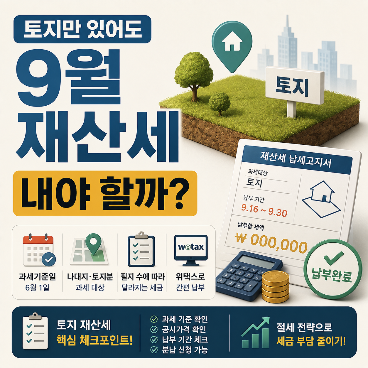 토지만 보유한 사람의 9월 재산세 납부 안내 이미지