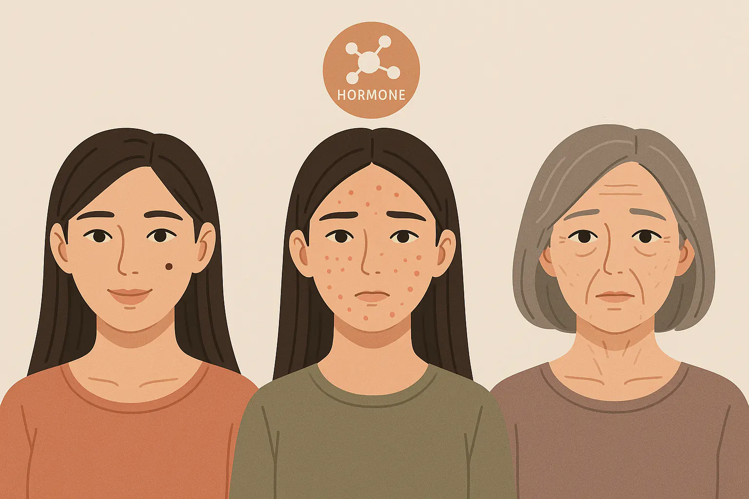 임신 여성의 얼굴 점 변화, 사춘기 청소년, 폐경기 여성의 피부 변화