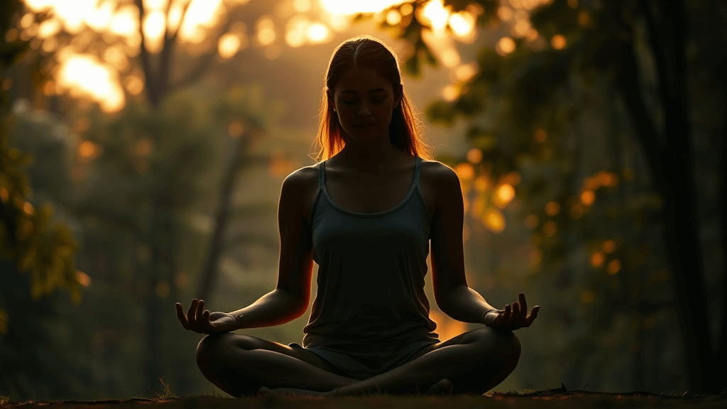 자연 속에서 명상하며 평온함을 느끼는 사람