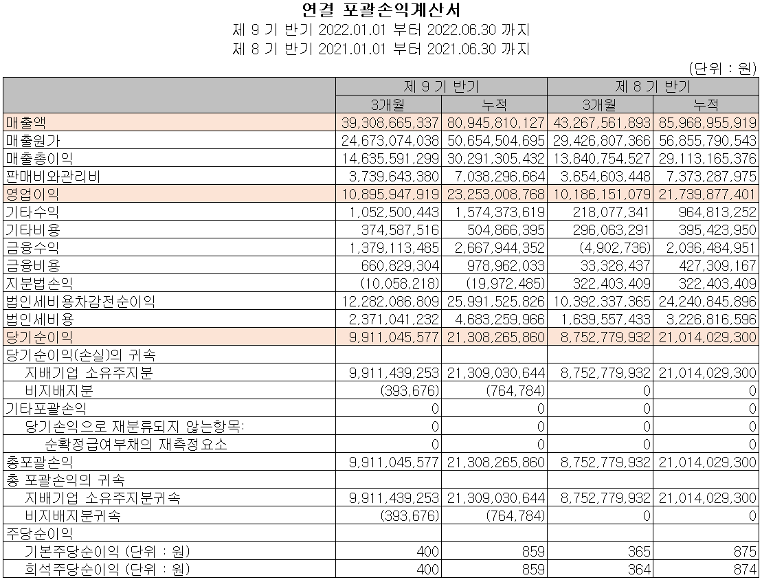 덕산네오룩스 - 손익계산서