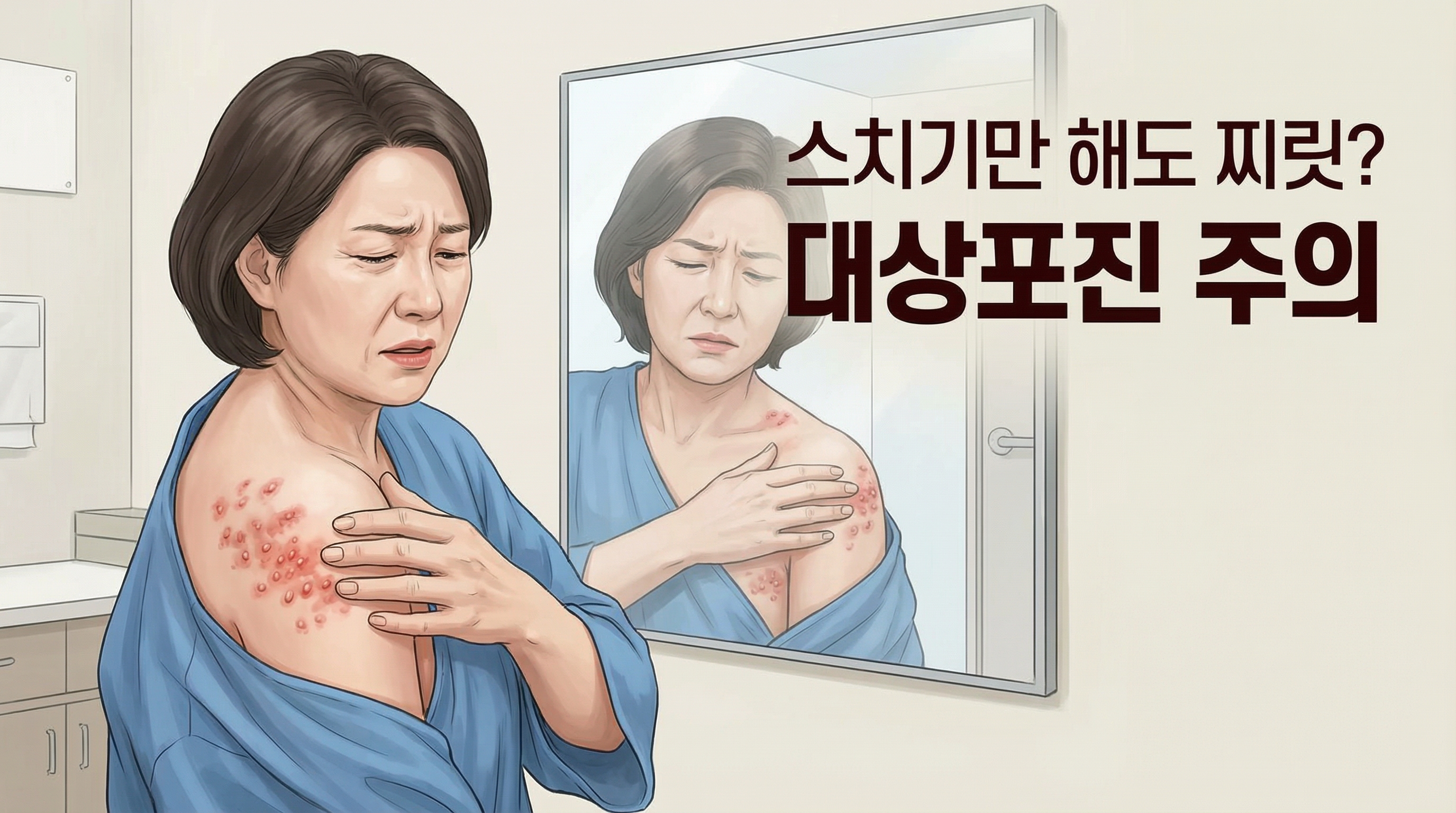 여성이 대상포진에 걸려있는 사진