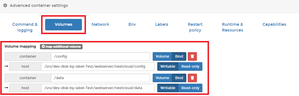 nextcloud 볼륨 연결