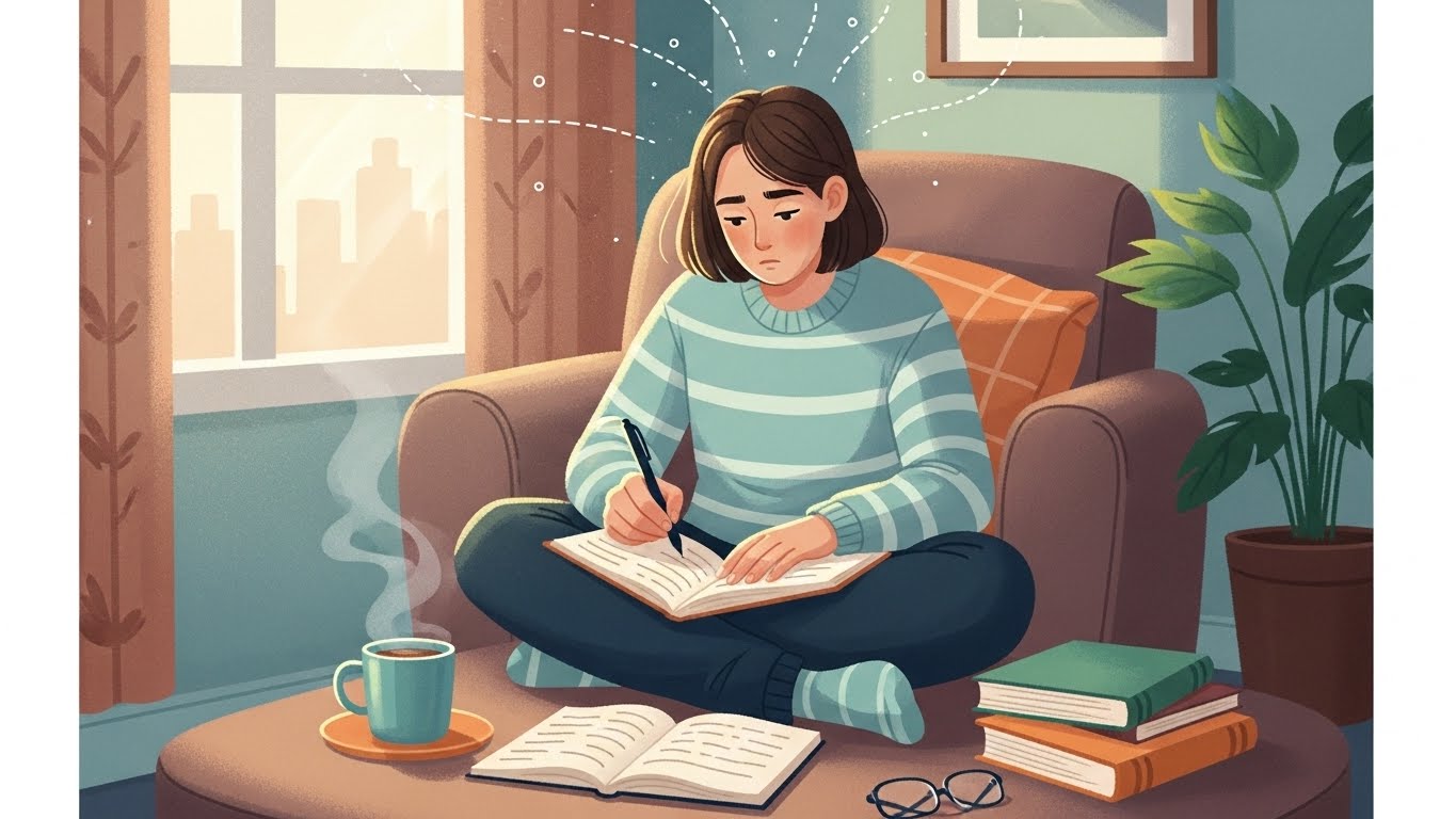 Woman journaling to manage stress and support mental health, a simple habit that helps boost immunity naturally.