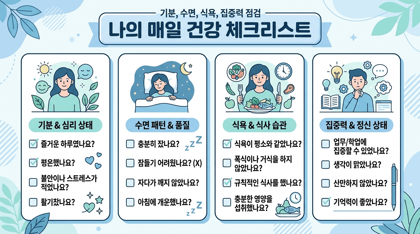 봄철 우울증 주요 증상 체크 항목을 보여주는 인포그래픽