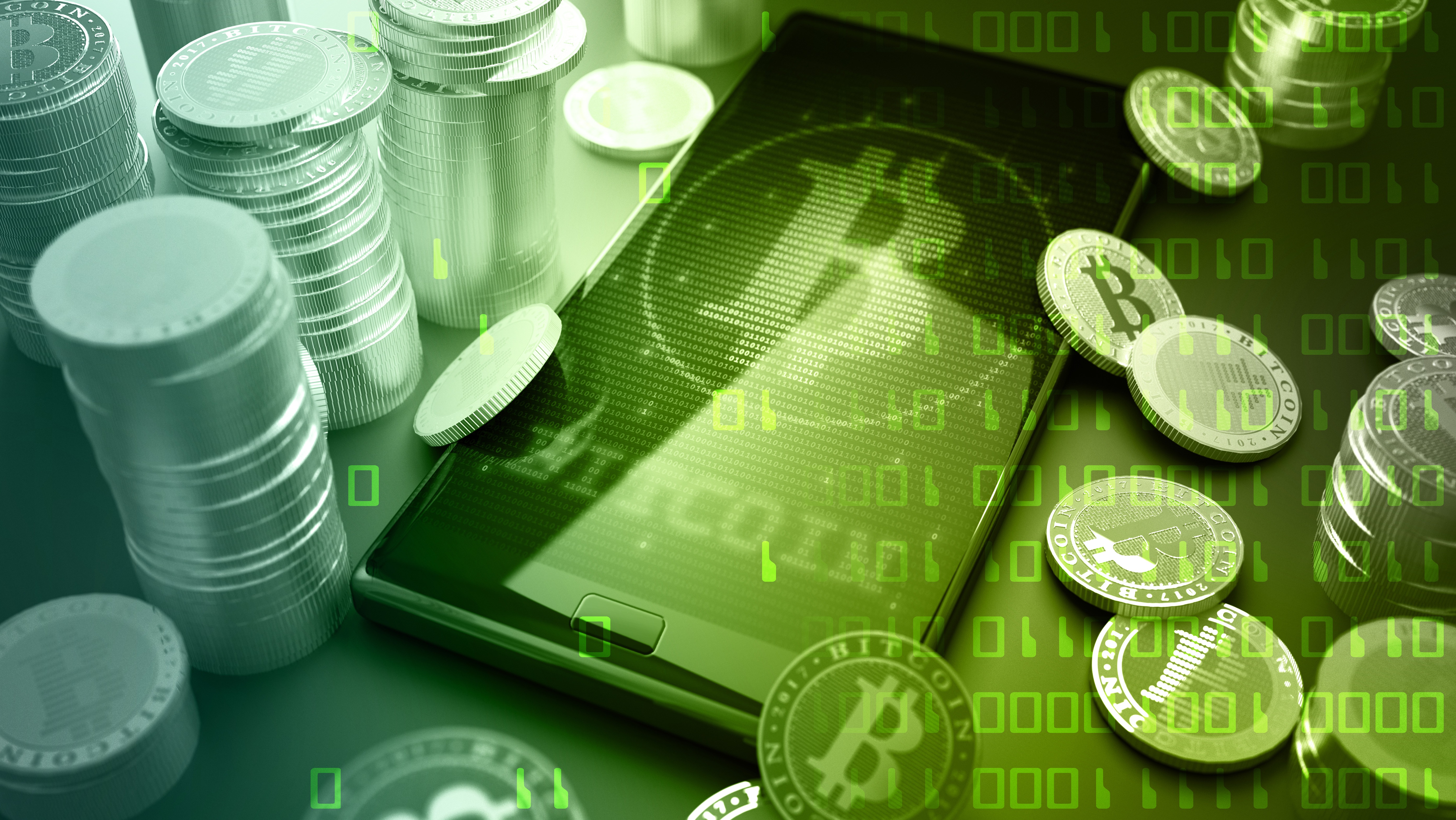 스마트폰과 함께 놓인 비트코인 동전 이미지, 디지털 자산과 보안 개념을 상징