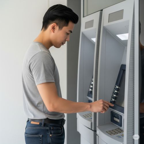 현금인출기를 사용하는 남성