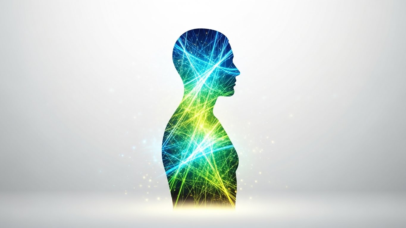 깨끗한-의학적-배경을-배경으로-빛나는-에너지-라인으로-가득-찬-인간-실루엣을-통해-향상된-활력과-피로-감소를-보여주는-현실적인-그림입니다.