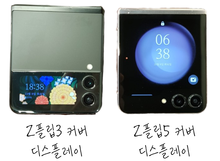 Z플립3과-Z플립5-커버-디스플레이-비교-사진