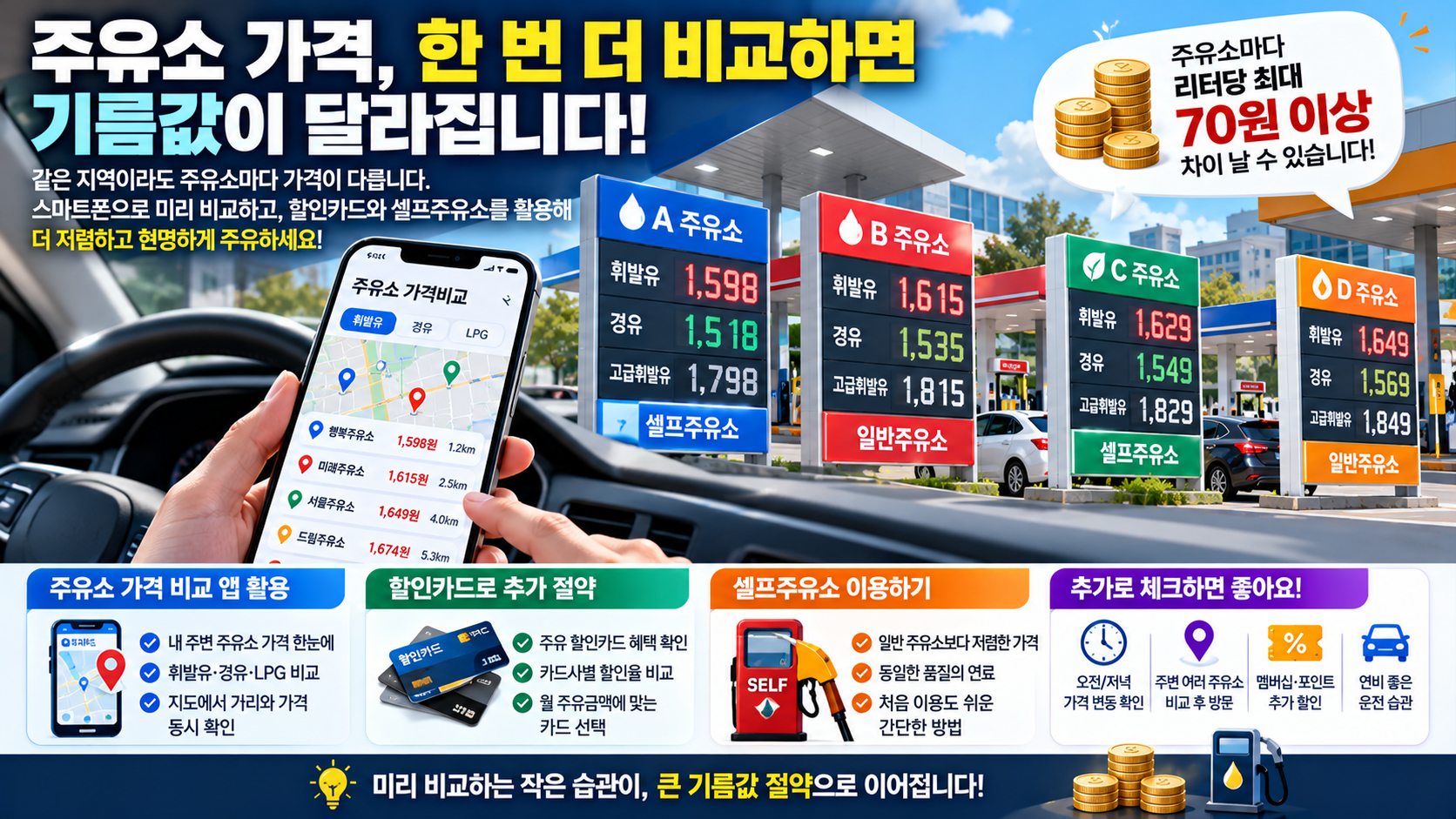 저렴한 주유소 찾기와 기름값 절약 방법