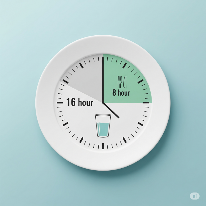 접시 형상의 시계에 단식 시간과 식사 시간을 표현한 이미지