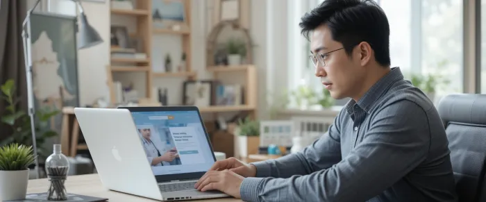 노트북으로 건강보험 사이트 접속한 남성