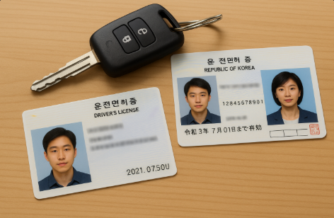 운전면허증과 자동차키입니다.