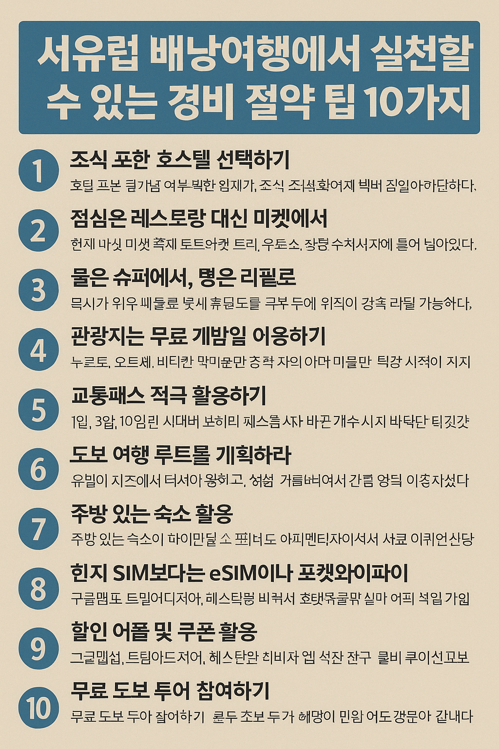 서유럽 배낭여행 실천 경비절약 팁