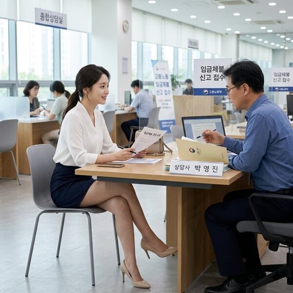 근로기준법 연차수당 미지급 관련하여 상담을 받고 있는 모습