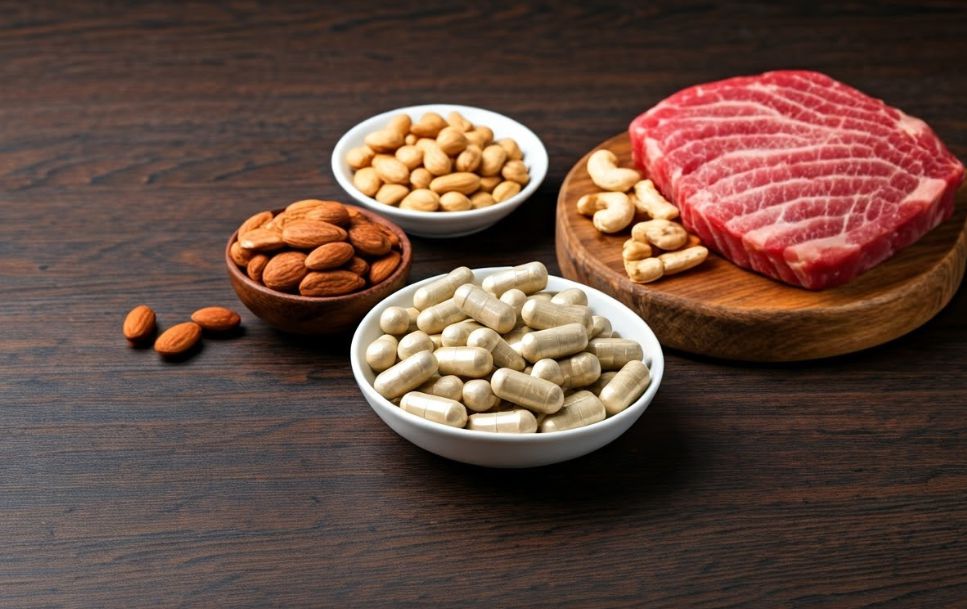 아연과 견과륲 소고기