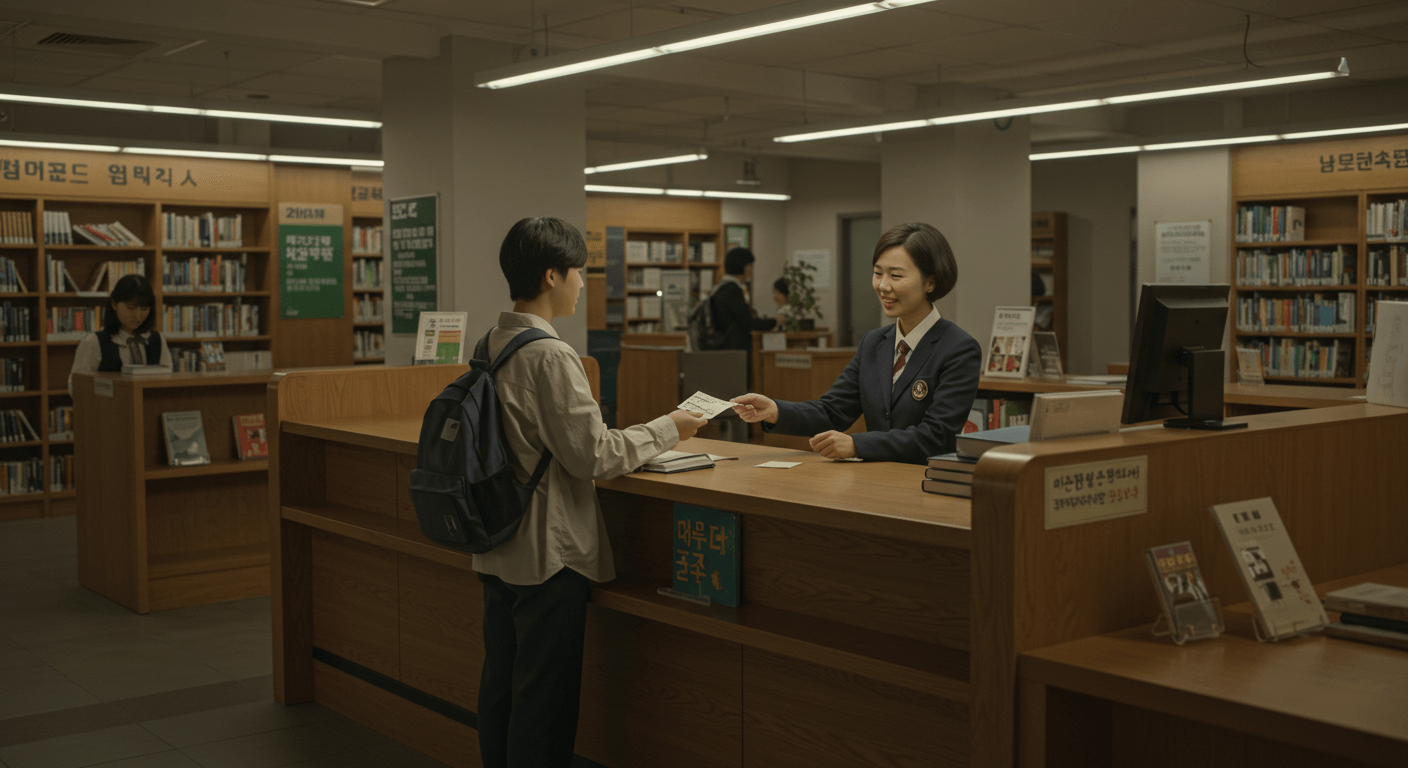 도서관에서 책을 빌리는 모습