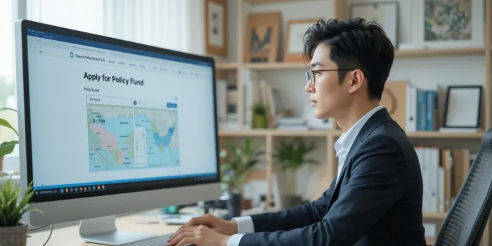 온라인으로 정책자금 신청하는 소상공인 모습